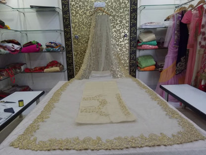Designer cream embroidered stylist wedding saree