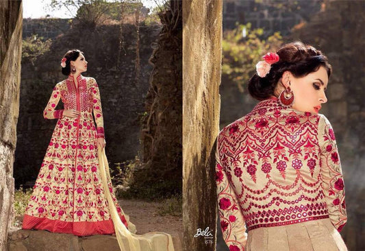 designer Cream heavy embroidered Wedding Gown