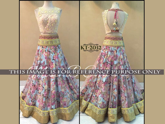 Designer embroidered and printed wedding lehenga