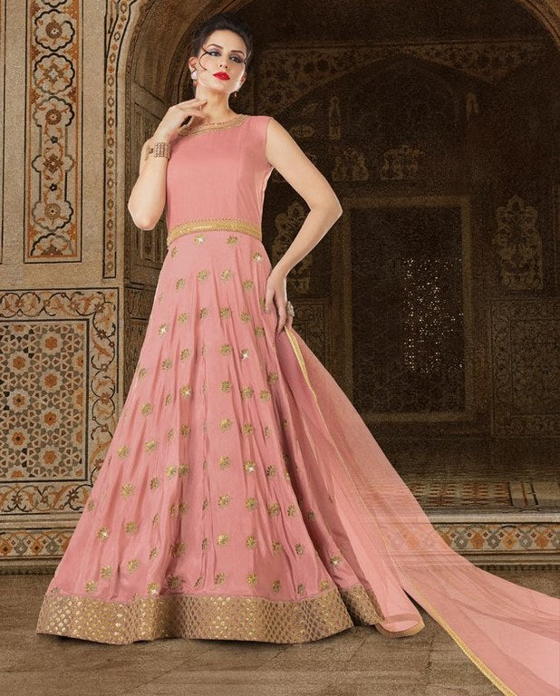 Designer embroidered baby pink wedding gown