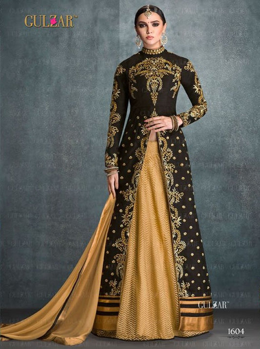 Designer embroidered black and yellow anarkali suit