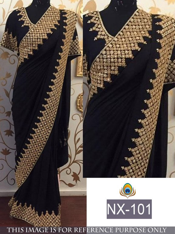 Designer embroidered black ceremonial saree