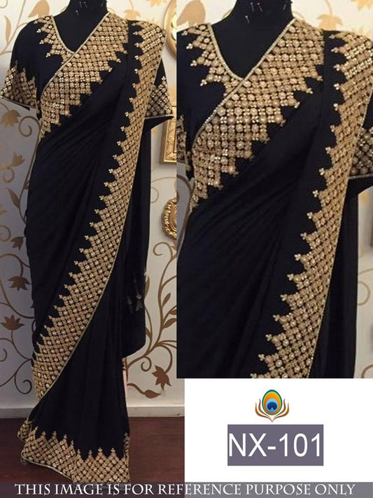 Designer embroidered black ceremonial saree