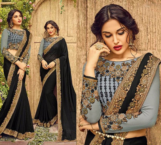 Designer embroidered black georgette partywear saree