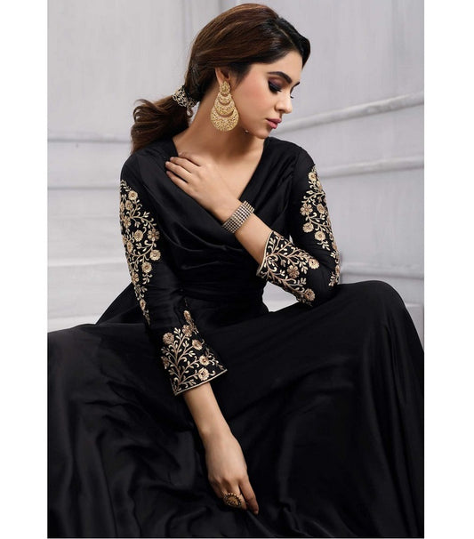 Designer embroidered black partywear anarkali suit