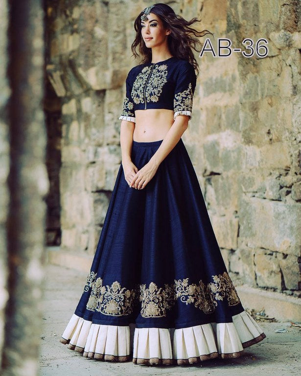 designer embroidered blue ceremonial lehenga