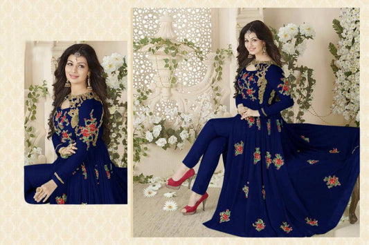 Designer embroidered blue partywear anarkali suit