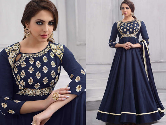 Designer embroidered blue partywear anarkali suit