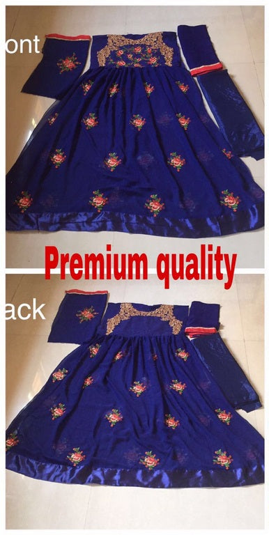 Designer embroidered blue partywear anarkali suit