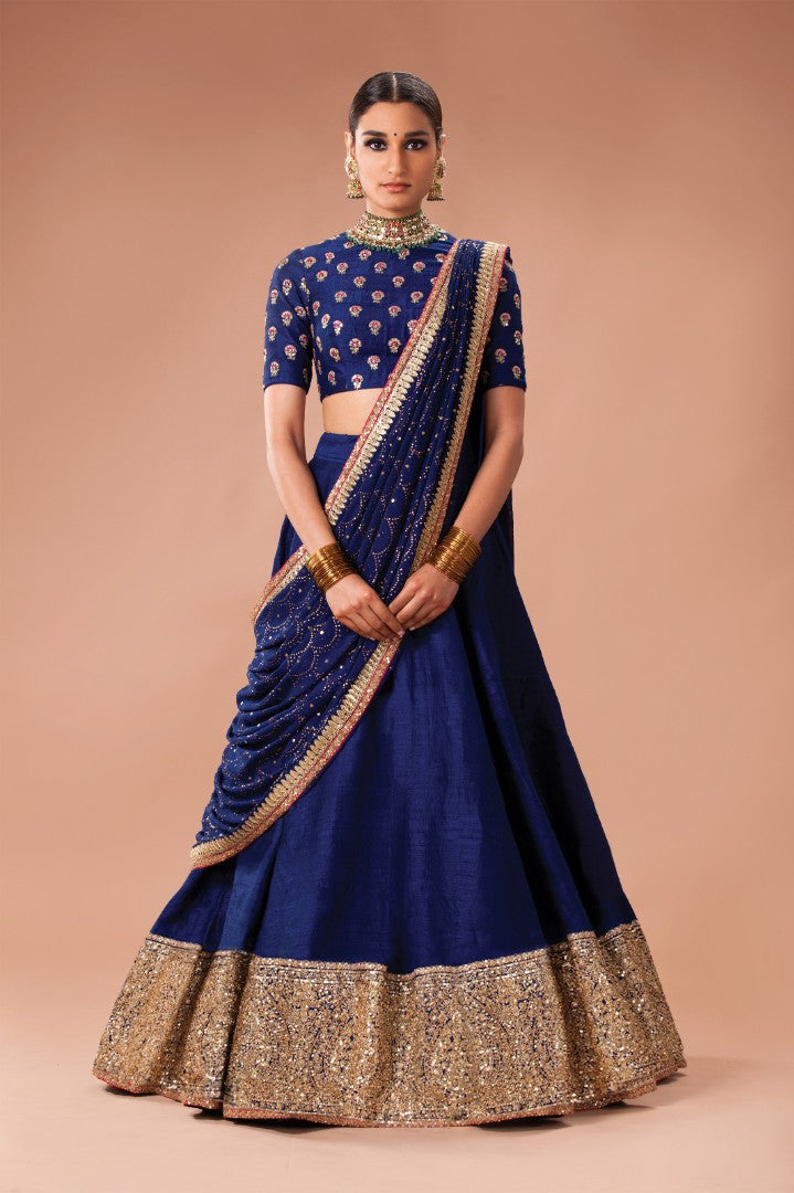 Designer embroidered blue wedding lehenga