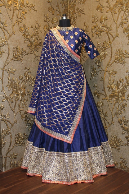 Designer embroidered blue wedding lehenga