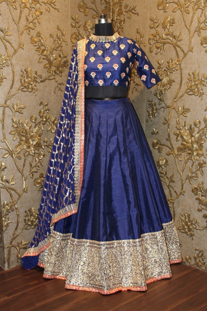 Designer embroidered blue wedding lehenga
