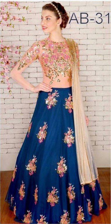 designer embroidered blue wedding lehnga