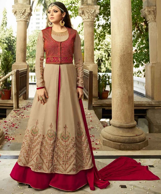 Designer embroidered brown indian wedding salwar suit