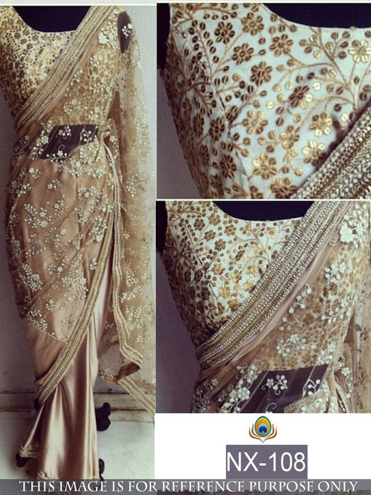 Designer embroidered brown sareee