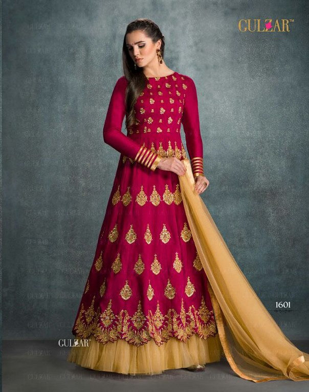 Designer embroidered dark pink anarkali suit