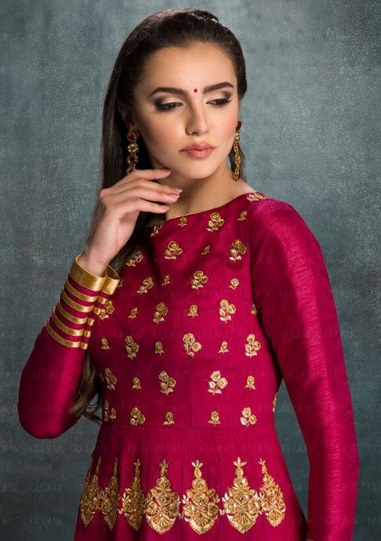 Designer embroidered dark pink anarkali suit