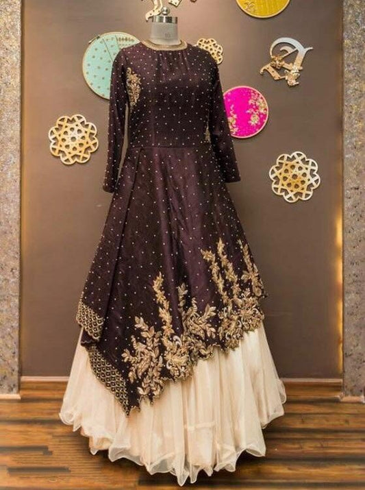 designer embroidered gown style indowestern lehenga
