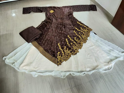 designer embroidered gown style indowestern lehenga