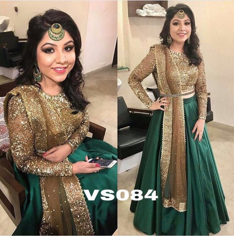Designer embroidered green wedding lehenga