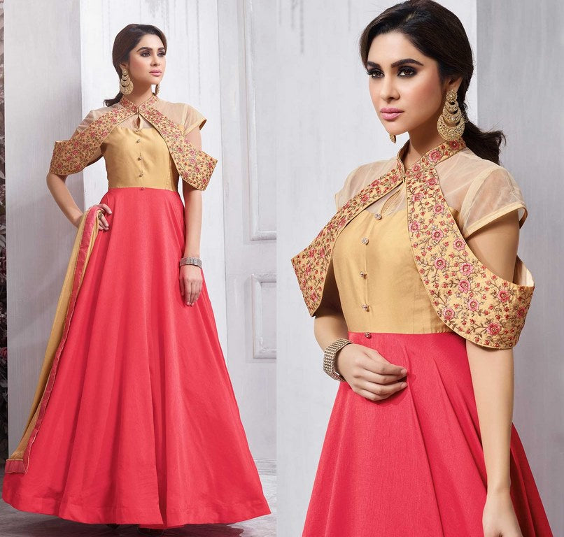 Designer embroidered magento red partywear gown