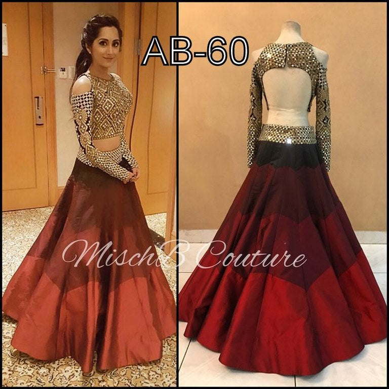 designer embroidered maroon party wear lehenga