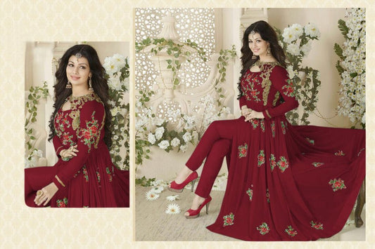 Designer embroidered maroon partywear anarkali suit