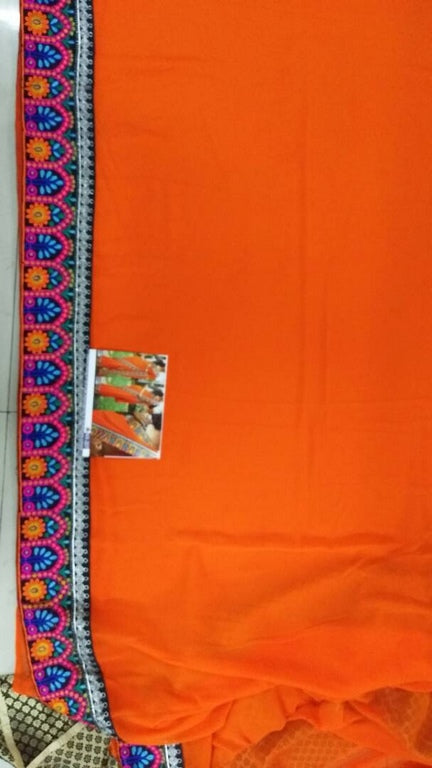 Designer embroidered orange saree