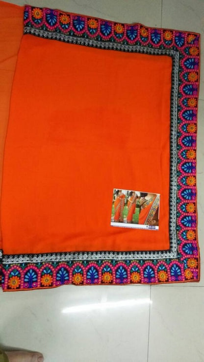 Designer embroidered orange saree
