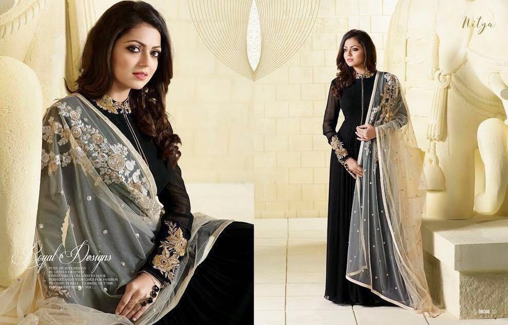 Designer embroidered partywear black suit