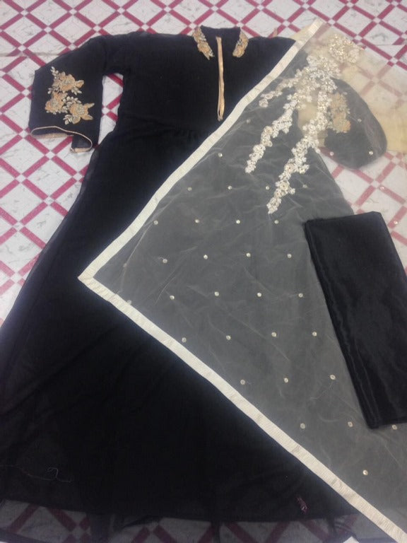 Designer embroidered partywear black suit