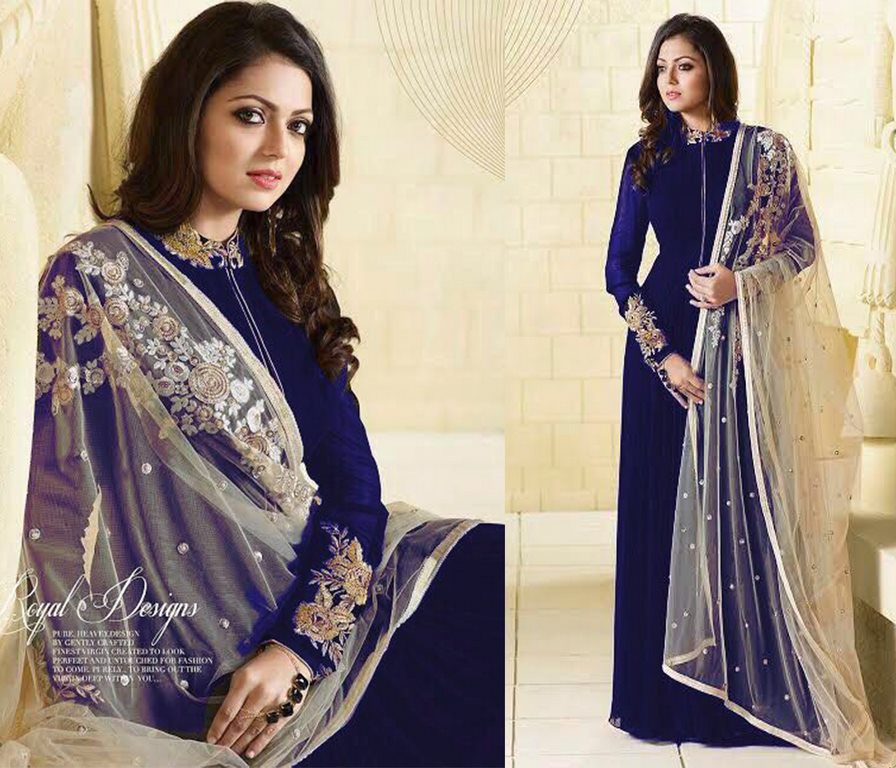 Designer embroidered partywear blue suit