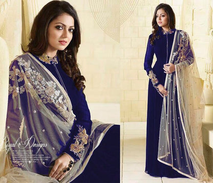 Designer embroidered partywear blue suit