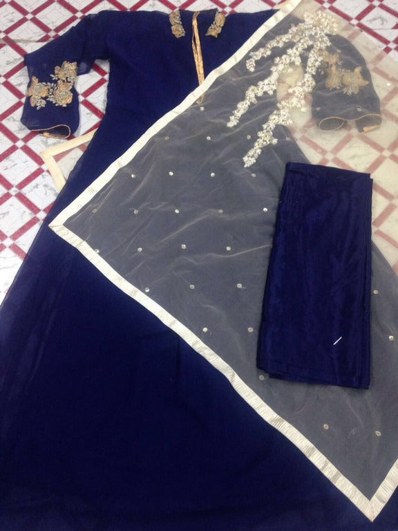 Designer embroidered partywear blue suit