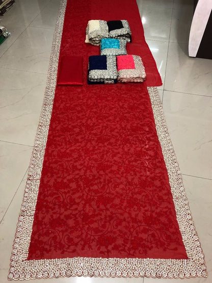 Designer embroidered pearl work heavy wedding saree