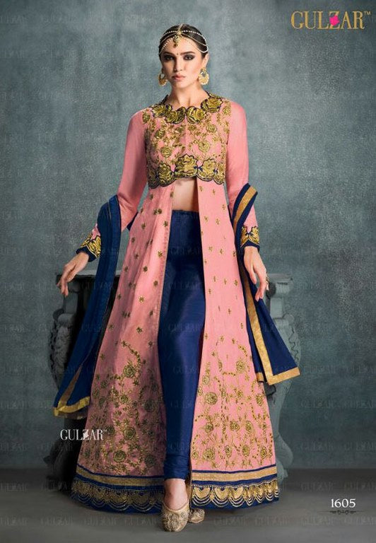 Designer embroidered pink and blue suit