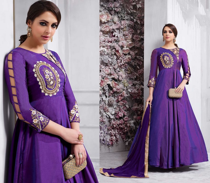 Designer embroidered purple partywear anarkali suit
