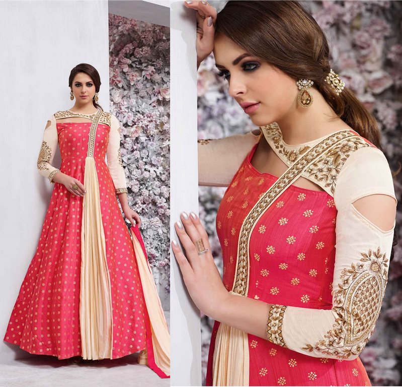 Designer embroidered red ceremonial gown