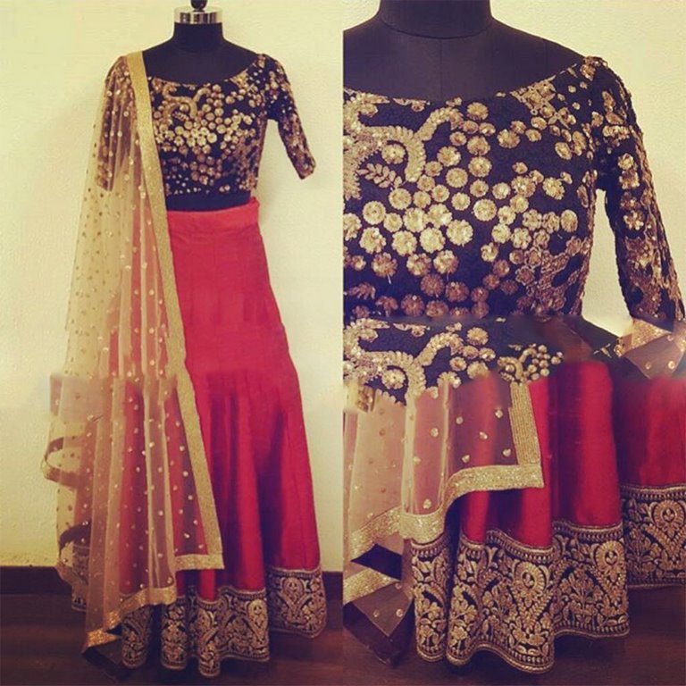 Designer embroidered red lehenga with heavy choli