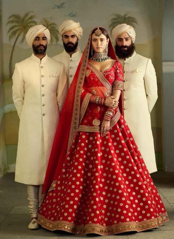 Designer embroidered red malbari silk heavy bridal lehenga