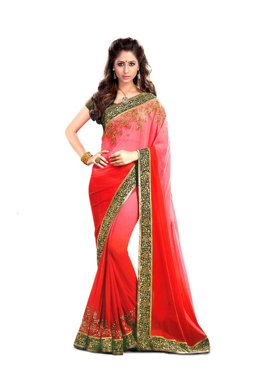 Designer embroidered red wedding saree