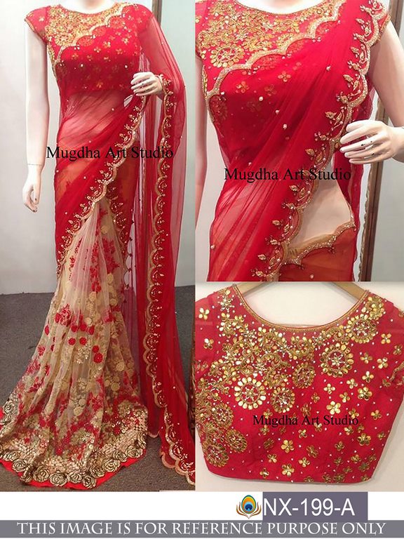 Designer embroidered red wedding saree