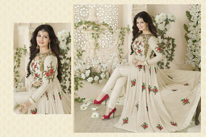 Designer embroidered white partywear anarkali suit
