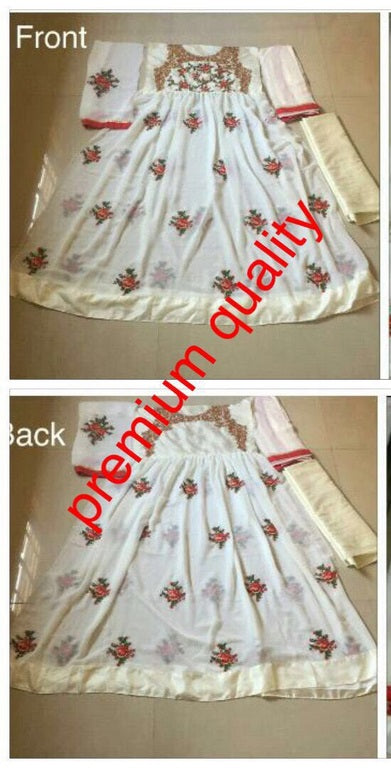 Designer embroidered white partywear anarkali suit