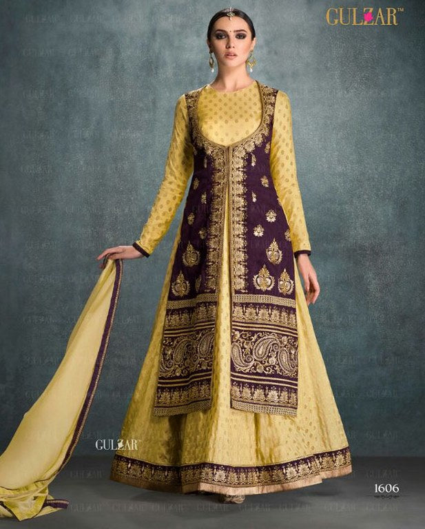 Designer embroidered yellow anarkali suit
