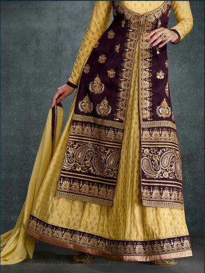 Designer embroidered yellow anarkali suit