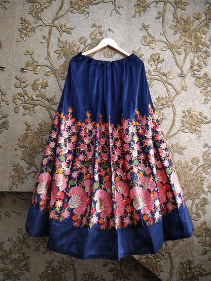 Designer floral embroidered blue malbari silk wedding lehenga