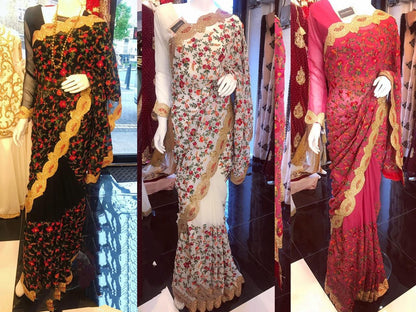 Designer georgette heavy multicolor threadwork wedding saree