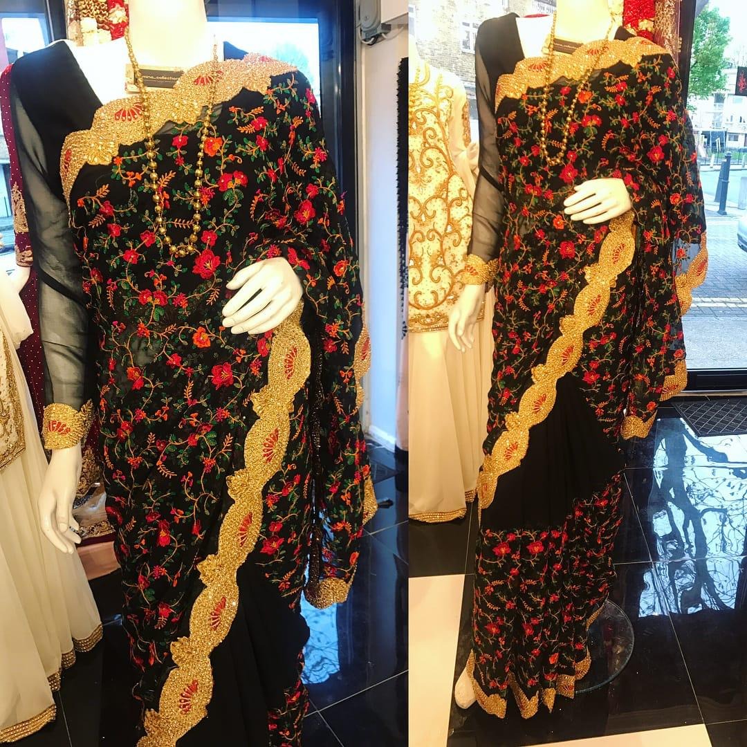 Designer georgette heavy multicolor threadwork wedding saree