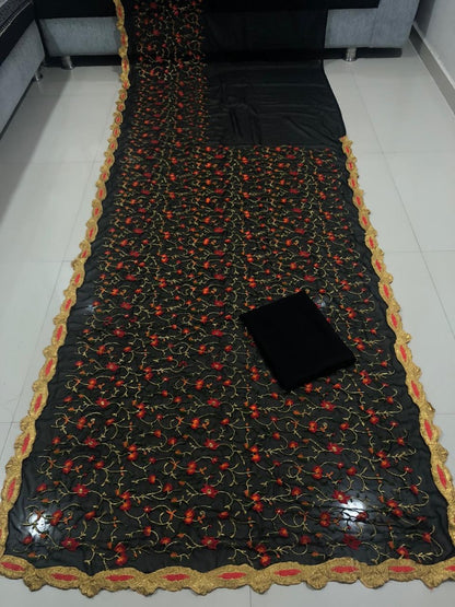 Designer georgette heavy multicolor threadwork wedding saree